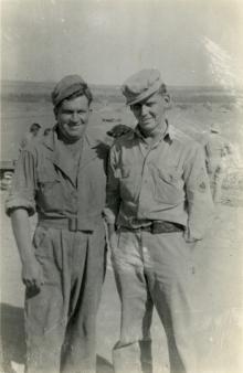 United States servicemen Harm and Kinney in long underwear, location  unknown, 1941-45